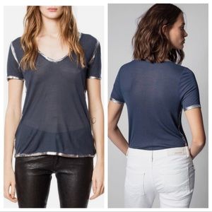 zadig & voltaire tino foil marine silver trim sheer t-shirt